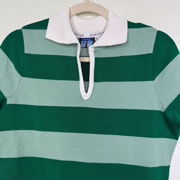 Elhoffer Top Women Large Detective Green Striped Polo Costume Cosplay Knit Shirt - Picture 3 of 11